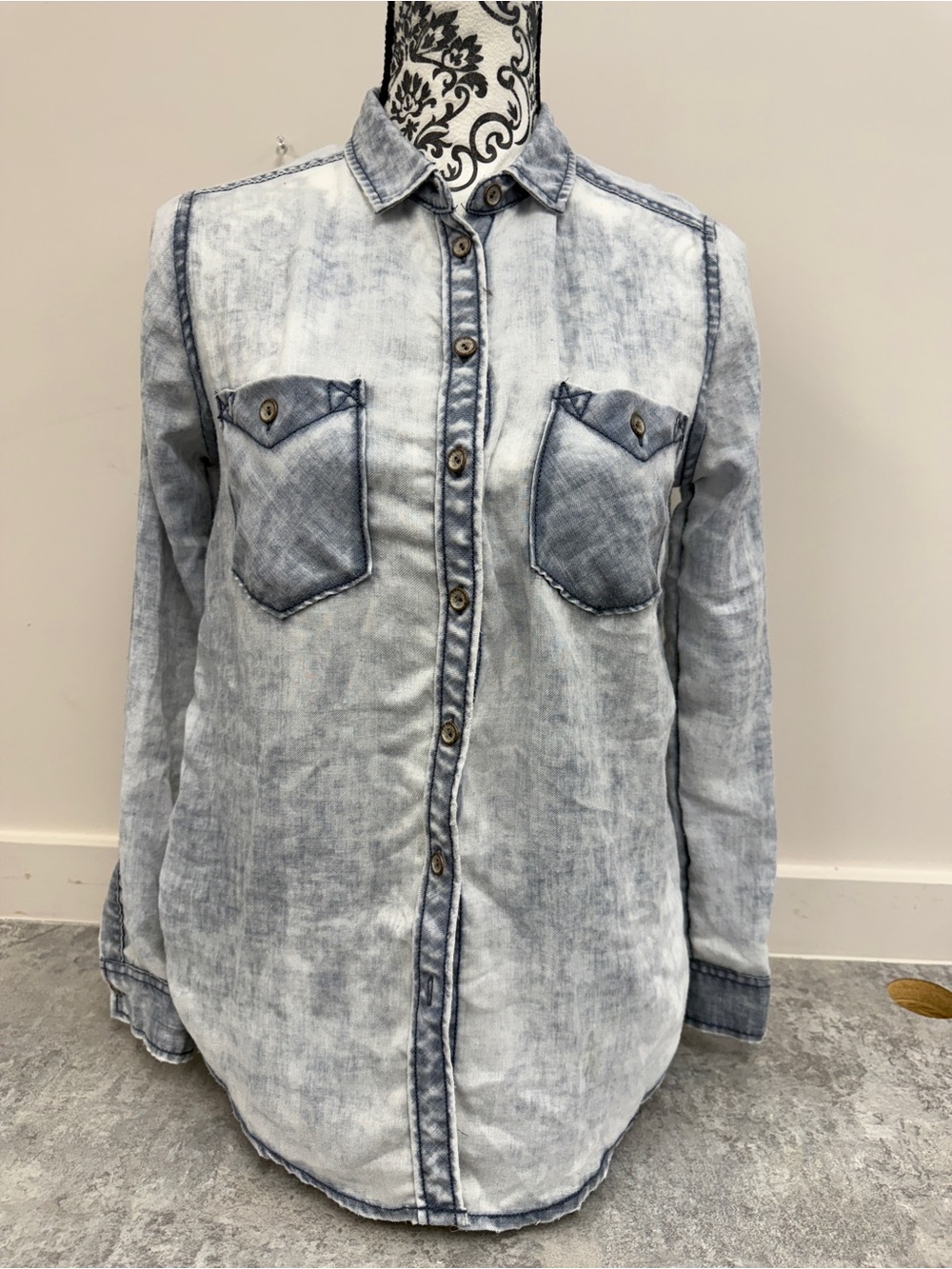 BDG Acid Wash Denim Look Button Front Utility Shirt- XS Urban Outfitters